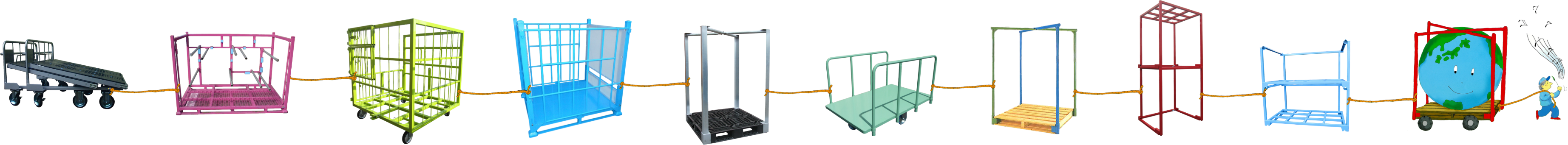 製品画像を列車のようにつないだイラスト